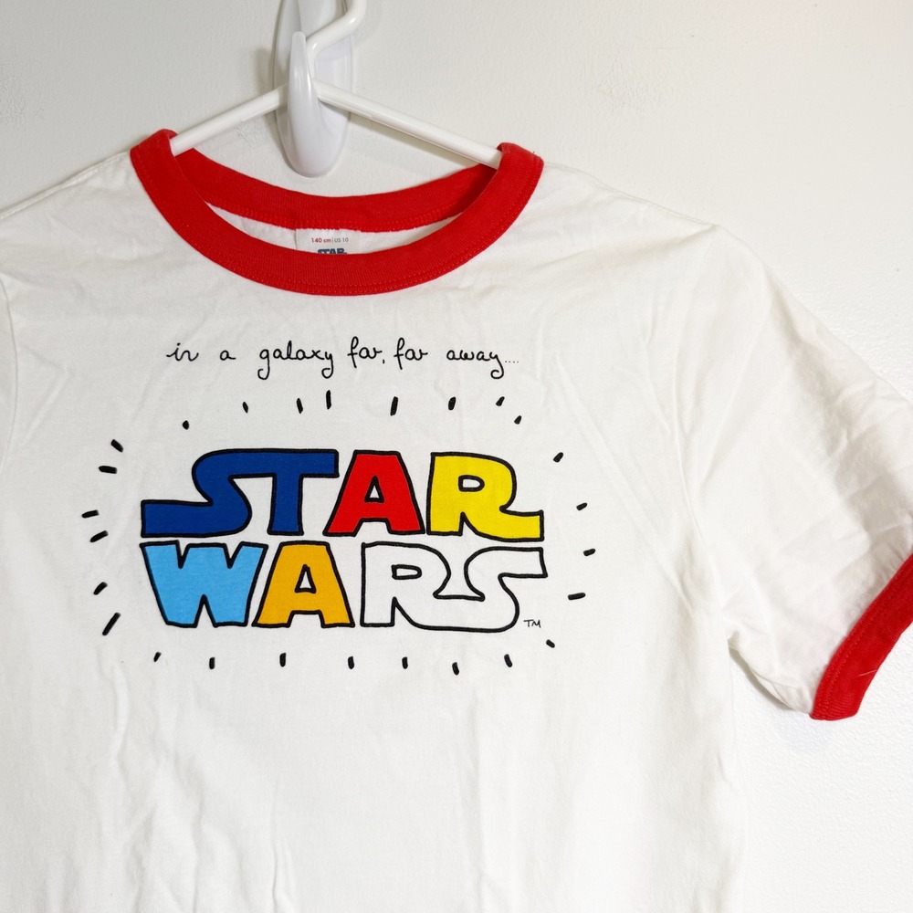 Hanna Andersson Star Wars Ringer Tee Kids 140 10 White Red Graphic Logo Shirt
